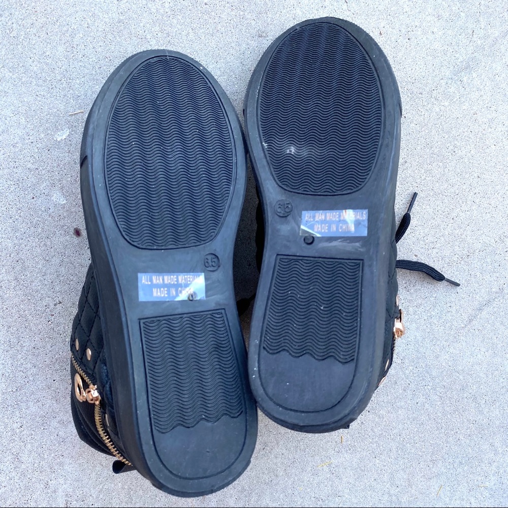 Brand New Black Fashion Quilted Lace Up Sneakers - Picture 5 of 7